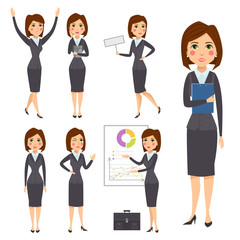 Vector business woman character silhouette standing adult office career posing young girl.