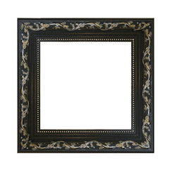 The antique black wood frame on the white background.
