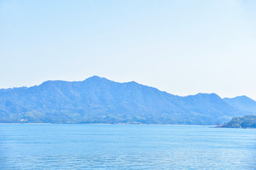 Beautiful View of Deep Blue Sea and Mountain Ranges in Japan