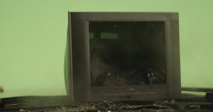 Guitar Thrown at TV Screen on Chroma Green Alpha Matte