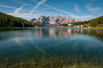 Lake Misurina in summer season, Dolomites, Italy.