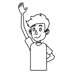 young boy teen up arm outline vector illustration