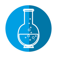 chemical flask icon over blue circle and white background. vector illustration