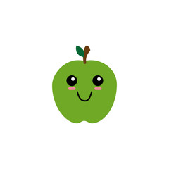 kawaii apple fruit icon over white background. colorful design. vector illustration