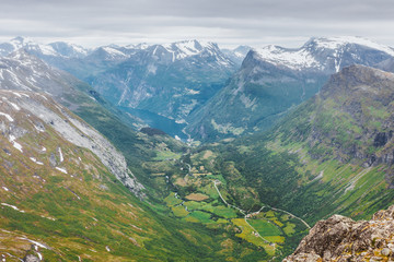 View on Geirangerfjord from Dalsnibba viewpoint in Norway