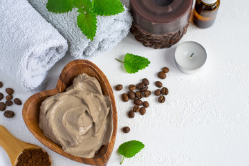 Spa setting with cosmetic clay mask for body, Towel