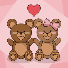 loving bears couple animal baby heart decoration vector illustration