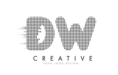 DW D W Letter Logo with Black Dots and Trails.