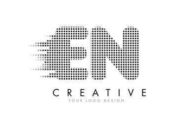 EN E N Letter Logo with Black Dots and Trails.