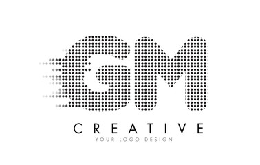 GM G M Letter Logo with Black Dots and Trails.