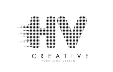 HV H V Letter Logo with Black Dots and Trails.