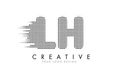 LH L H Letter Logo with Black Dots and Trails.