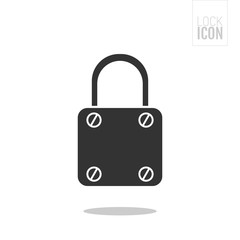 Padlock. Flat black icon of lock isolated on white background. Object of safety, protection.