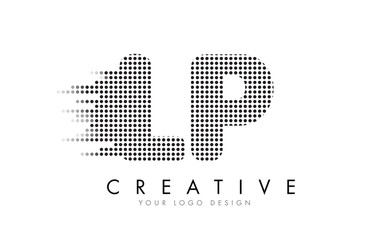 LP L P Letter Logo with Black Dots and Trails.