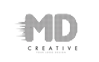 MD M D Letter Logo with Black Dots and Trails.