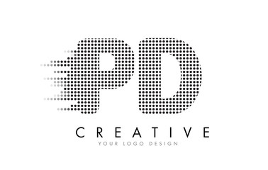 PD P D Letter Logo with Black Dots and Trails.