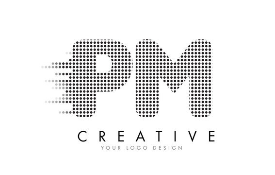PM P L Letter Logo with Black Dots and Trails.
