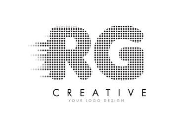 RG R G Letter Logo with Black Dots and Trails.