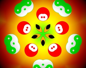 Abstract mandala illustration yin yang faces