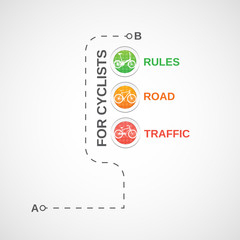 Bicycles and traffic lights, road traffic rules infographics.