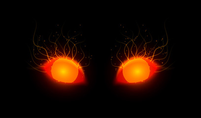 Vector illustration of red monster eyes, glowing in dark.