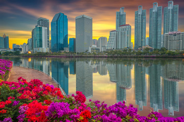 View of the building and morning light in Benjakiti of Bangkok,Thailand