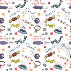 Cartoon endless dog pattern. Pet seamless print. Puppies vector background