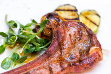 Rack of veal with vegetables. A meal in a restaurant