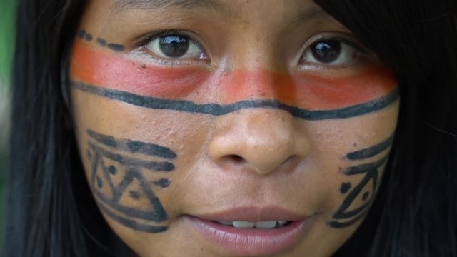 Native Brazilian Girl in a Tupi Guarani Tribe, Brazil
