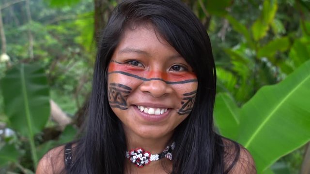 Native Brazilian Girl in a Tupi Guarani Tribe, Brazil
