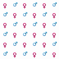 Seamless pattern of male and female gender symbols. Vector sex signs.