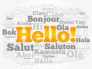Hello word cloud in different languages of the world, background concept