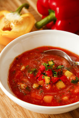 Gazpacho soup with red hot chili and hers