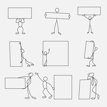 Cartoon Icons Set Of Sketch Stick Business Figures In Cute Miniature Scenes.