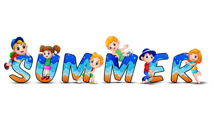 Fototapeta premium Word summer with happy kids