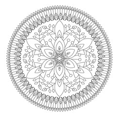 Flower Mandala vector illustration. Oriental pattern, vintage decorative elements. Islam, Arabic, Indian, moroccan, turkish ottoman motifs Coloring page