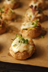 Fried mushrooms with corizo and mozzarella cheese