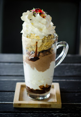 Ice cream scoops in tall glass