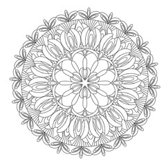 Flower Mandala vector illustration. Oriental pattern, vintage decorative elements. Islam, Arabic, Indian, moroccan, turkish ottoman motifs Coloring page