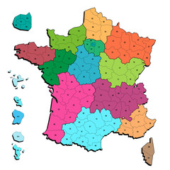 Fototapete Carte De France 13 Regions Et Outre Mer Avec Departements Numeros Et Chefs Lieux Un Trace Autonome Par Zone Brad Pict