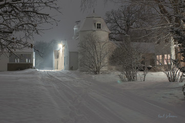 Driveway In Christmas Snow At Night