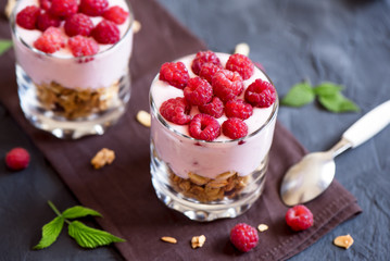 yogurt, raspberries and granola