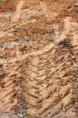 tractor track on sandy soil