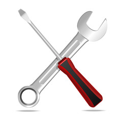 Realistic Detailed Wrench and Screwdriver. Vector