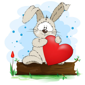 Bunny hugging a big heart