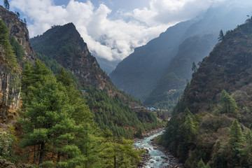 Fototapeta na wymiar Landscape of Himalaya mountain valley, Everest region, Nepal