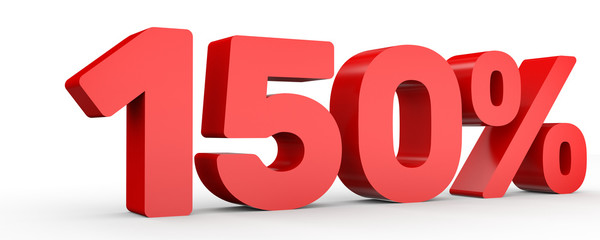 One hundred and fifty percent. 150 %. 3d illustration.
