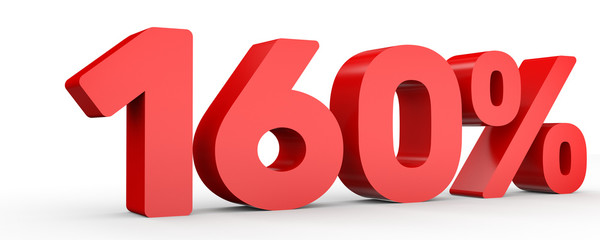 One hundred and sixty percent. 160 %. 3d illustration.