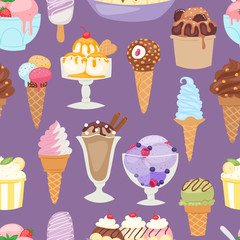 Set of different ice cream seamless pattern background cartoon dessert vector illustration