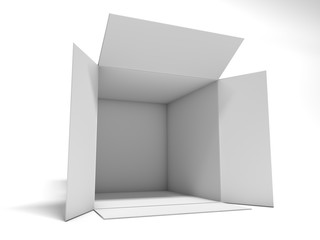 Opened cardboard package box. 3D rendering